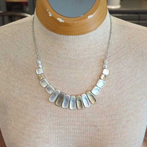 J. Jill 3 Piece Jewelry Set Brushed Silver Gold Necklace Bracelet Clip Earrings - Picture 1 of 5